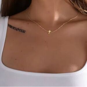 NEW! 18k Gold Plated Delicate Tiny Dainty Cross Pendant Necklace